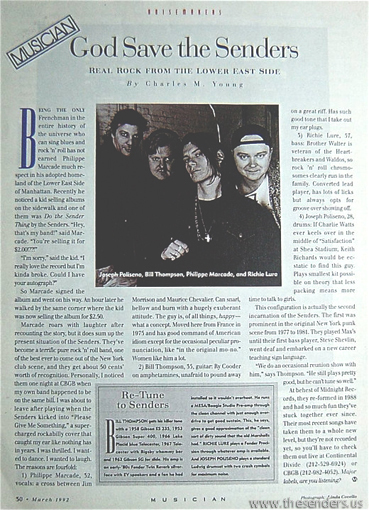 The Senders Official Website, Philippe Marcade, New York, 1977,  Musician March 1992